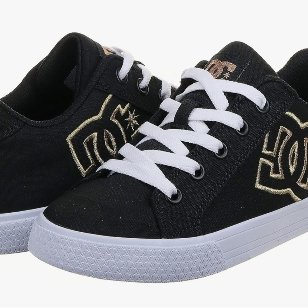 DC Women’s Black & Gold Sneakers with White Laces